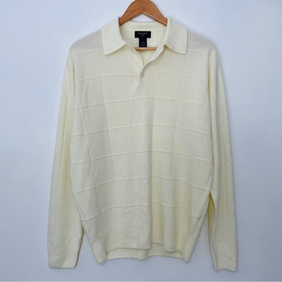 Cream Knit Window Pane Polo Sweater - Picture 2 of 5